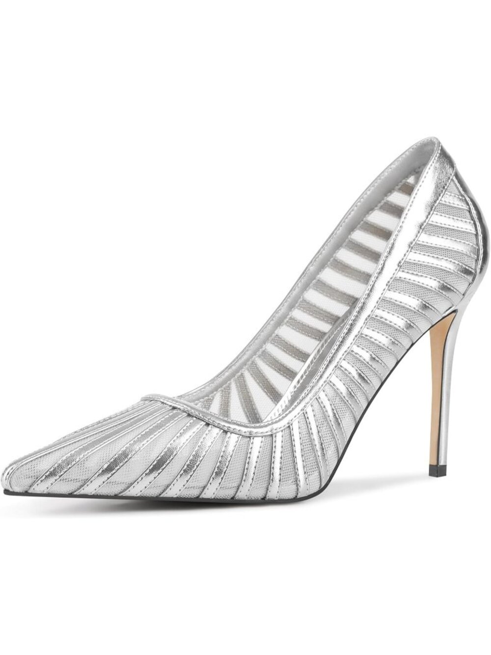 Women's Silver Pumps Pointed Toe Heels Closed Toe Mesh Pumps High Stiletto Heels